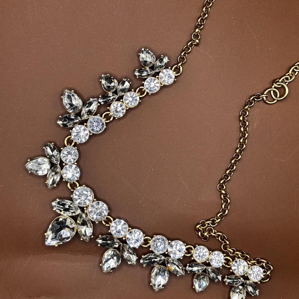 J. Crew Gold-tone Necklace with Crystal Floral Clusters